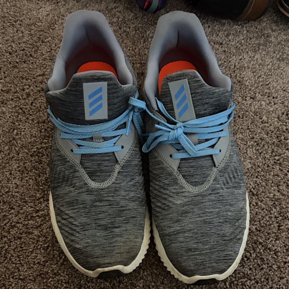 adidas Kids Grey Sneakers with Light Blue Laces